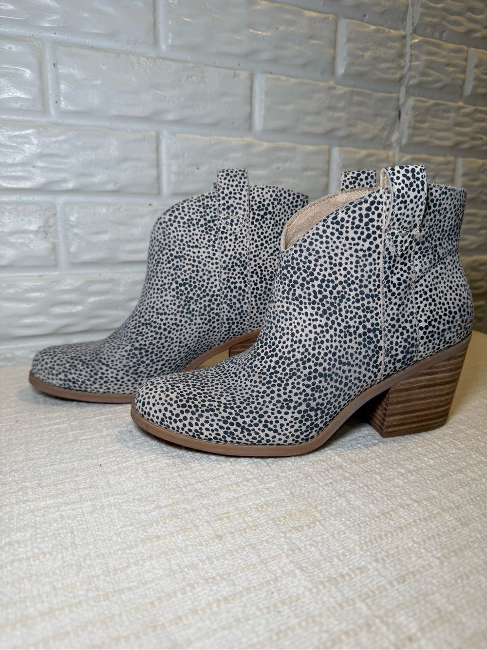 Toms Black and White Spotted Ankle Booties